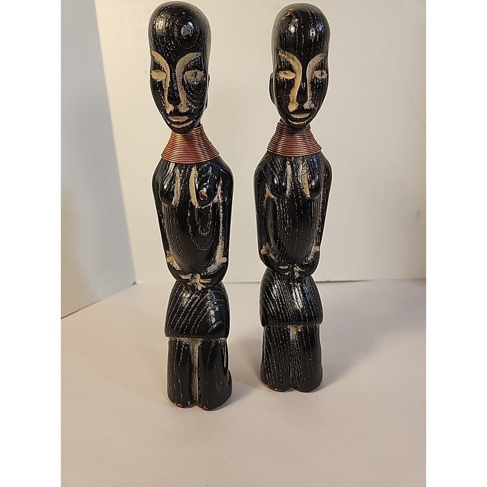 2 African Baule Tribal Fertility Figures Wood Hand Carved Waka Sona